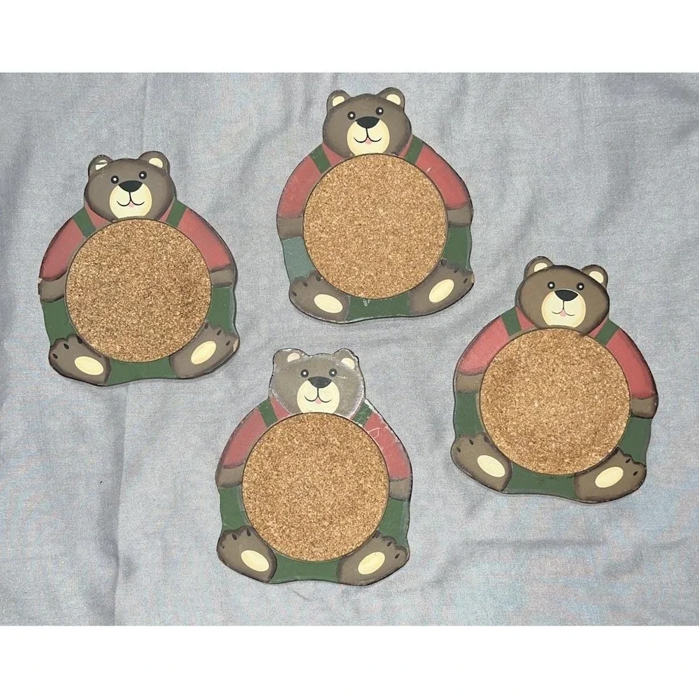 Christmas Teddy Bear‎ Coaster Set Wooden Country Bears Cork
